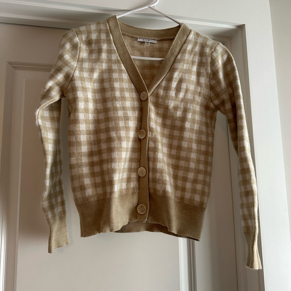Sioni Beige Checkered Cardigan Sweater